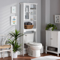Baxton Studio SR203099-White-Cabinet Baxton Studio Campbell Modern and Contemporary White Finished Wood Over the Toilet Bathroom Storage Cabinet